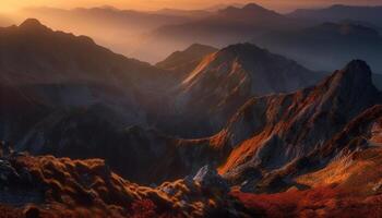 majestuoso montaña cima, tranquilo escena, naturaleza belleza generado por ai foto