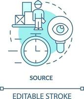 Source turquoise concept icon. Find vendors. Component of supply chain management abstract idea thin line illustration. Isolated outline drawing. Editable stroke vector
