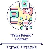 Tag friend contest concept icon. Promoting brand. Customer engagement strategy abstract idea thin line illustration. Isolated outline drawing. Editable stroke vector