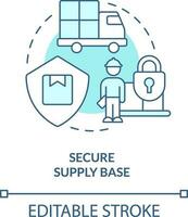 Secure supply base turquoise concept icon. Business safety. Immediate attention area abstract idea thin line illustration. Isolated outline drawing. Editable stroke vector