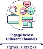 Engage across different channels concept icon. Customer engagement strategy abstract idea thin line illustration. Isolated outline drawing. Editable stroke vector