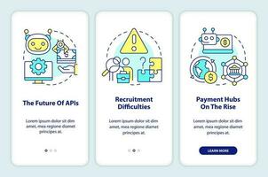 Treasury management trends onboarding mobile app screen. Walkthrough 3 steps editable graphic instructions with linear concepts. UI, UX, GUI template vector