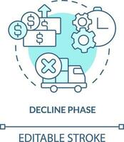 Decline phase turquoise concept icon. Consumption reduce. Stage of product lifecycle abstract idea thin line illustration. Isolated outline drawing. Editable stroke vector