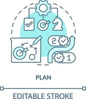 Plan turquoise concept icon. Control processes. Component of supply chain management abstract idea thin line illustration. Isolated outline drawing. Editable stroke vector