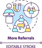 More referrals concept icon. Share experience. Tracking customer engagement abstract idea thin line illustration. Isolated outline drawing. Editable stroke vector