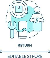 Return turquoise concept icon. Reverse logistics. Supply chain management component abstract idea thin line illustration. Isolated outline drawing. Editable stroke vector