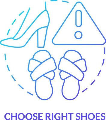 Choose right shoes blue gradient concept icon. Surviving air accident abstract idea thin line illustration. Comfortable option for travel. Isolated outline drawing