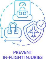 Prevent in-flight injuries blue gradient concept icon. Passenger safety tip abstract idea thin line illustration. Good maintenance. Carry-on bags. Isolated outline drawing vector