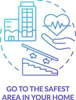 Go to safest area in home blue gradient concept icon. Disaster preparedness abstract idea thin line illustration. Safe shelter. Stairs in basement. Isolated outline drawing vector