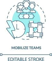 Mobilize teams turquoise concept icon. Productive cooperation. Supply chain priority abstract idea thin line illustration. Isolated outline drawing. Editable stroke. Arial, Myriad Pro-Bold fonts used vector