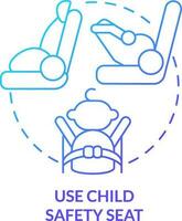 Use child safety seat blue gradient concept icon. Flight safety procedure abstract idea thin line illustration. Travel with stroller. Isolated outline drawing vector