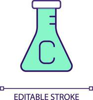 Erlenmeyer flask with carbon sample RGB color icon. Chemical tests. Toxic material in lab. Isolated vector illustration. Simple filled line drawing. Editable stroke