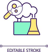 Analyzing industrial pollutions RGB color icon. Greenhouse effect causes. Impact on atmosphere. Isolated vector illustration. Simple filled line drawing. Editable stroke