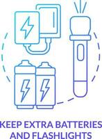 Keep extra batteries and flashlights blue gradient concept icon. Flood safety measure abstract idea thin line illustration. Additional light source. Isolated outline drawing vector