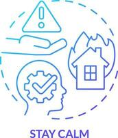 Stay calm blue gradient concept icon. Evacuation from burning building abstract idea thin line illustration. Think clearly and be focused. Isolated outline drawing vector