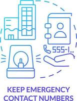 Keep emergency contact numbers blue gradient concept icon. Business disaster planning abstract idea thin line illustration. Call for help. Isolated outline drawing vector