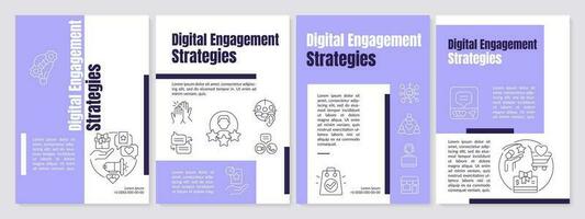 Digital engagement strategies purple brochure template. Leaflet design with linear icons. Editable 4 vector layouts for presentation, annual reports