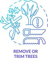 Remove and trim trees blue gradient concept icon. Safety precaution for hurricanes abstract idea thin line illustration. Prune branches. Isolated outline drawing vector