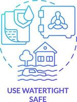 Use watertight safe blue gradient concept icon. Flood safety measure abstract idea thin line illustration. Water-resistant technology. Isolated outline drawing vector