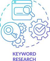 Keyword research blue gradient concept icon. SEO technology. Optimization. Data for content design abstract idea thin line illustration. Isolated outline drawing vector