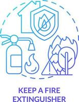 Keep fire extinguisher blue gradient concept icon. Surviving wildfire at home abstract idea thin line illustration. Emergency situations. Isolated outline drawing vector