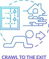 Crawl to exit blue gradient concept icon. Escape house from fire abstract idea thin line illustration. Avoid deadly smoke and fumes. Breathe less. Isolated outline drawing vector