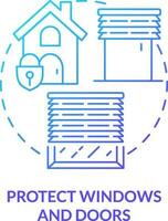 proteger ventanas y puertas azul degradado concepto icono. viento tormentas y tornados la seguridad resumen idea Delgado línea ilustración. persianas aislado contorno dibujo vector