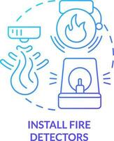 Install fire detectors blue gradient concept icon. Wild fire safety abstract idea thin line illustration. Smoke alarms on wall, ceiling. Isolated outline drawing vector