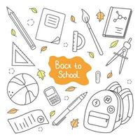 Vector set of back to school in doodle style