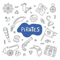 set of vector illustrations pirates in doodle style.