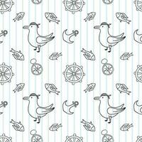 Marine seamless vector pattern in doodle style