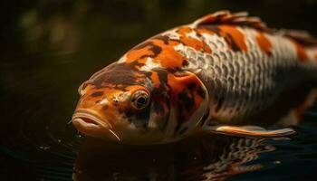 Close up of multi colored koi carp swimming in freshwater pond generated by AI photo