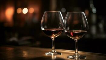 lujo celebracion rojo vino, cabernet Sauvignon uva, cristal vaso, iluminado generado por ai foto