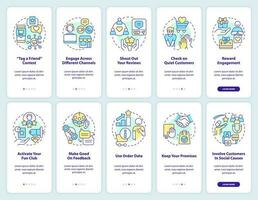 Digital customer engagement onboarding mobile app screen set. Walkthrough 5 steps editable graphic instructions with linear concepts. UI, UX, GUI template vector