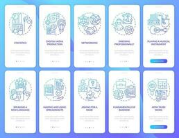 Important skills for life blue gradient onboarding mobile app screen set. Walkthrough 5 steps graphic instructions with linear concepts. UI, UX, GUI template vector