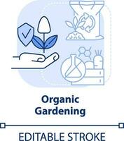 orgánico jardinería ligero azul concepto icono. No sintético fertilizantes jardinería tipo resumen idea Delgado línea ilustración. aislado contorno dibujo. editable carrera vector