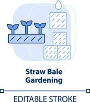 Straw bale gardening light blue concept icon. Container planting. Gardening method abstract idea thin line illustration. Isolated outline drawing. Editable stroke vector