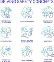 Driving safety blue gradient concept icons set. Speed limits while drive. Road signs and rules idea thin line color illustrations. Isolated symbols vector
