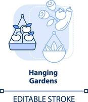 Hanging gardens light blue concept icon. Suspended baskets. Gardening method abstract idea thin line illustration. Isolated outline drawing. Editable stroke vector