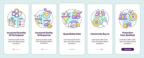 Advantages of digital engagement onboarding mobile app screen. Walkthrough 5 steps editable graphic instructions with linear concepts. UI, UX, GUI template vector