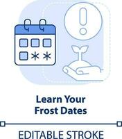 Learn your frost dates light blue concept icon. Know season temperature. Gardening abstract idea thin line illustration. Isolated outline drawing. Editable stroke vector