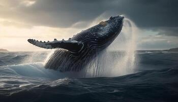 Majestic whale watching adventure amid splashing waves generated by AI photo