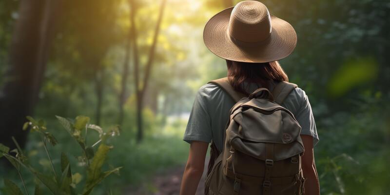 Hiking clipart illustration depicting a hiker with a backpack, enjoying the  scenic view of a waterfall in a lush forest. AI Generated 26674671 PNG