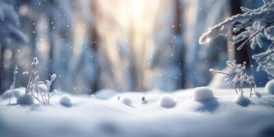 nevada en el invierno bosque. invierno paisaje con Nevado abeto arboles con ai generado. foto