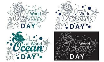 Happy World oceans day lettering text line art vector
