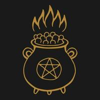 Boiling witch cauldron. Hand drawn vector illustration.