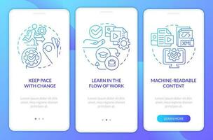 llave imperativos azul degradado inducción móvil aplicación pantalla. contenido diseño recorrido 3 pasos gráfico instrucciones con lineal conceptos. ui, ux, gui modelo vector