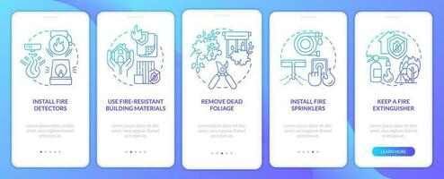 fuego fatuo preparación consejos azul degradado inducción móvil aplicación pantalla. recorrido 5 5 pasos gráfico instrucciones con lineal conceptos. ui, ux, gui modelo vector