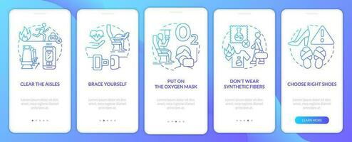 Surviving aviation accident blue gradient onboarding mobile app screen. Walkthrough 5 steps graphic instructions with linear concepts. UI, UX, GUI template vector