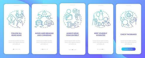 Commercial drivers safety blue gradient onboarding mobile app screen. Walkthrough 5 steps graphic instructions with linear concepts. UI, UX, GUI template vector